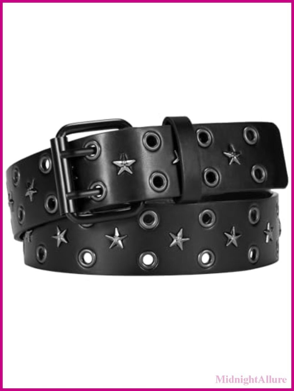Faux Leather Studded Double Grommet Belt Punk Star Unisex